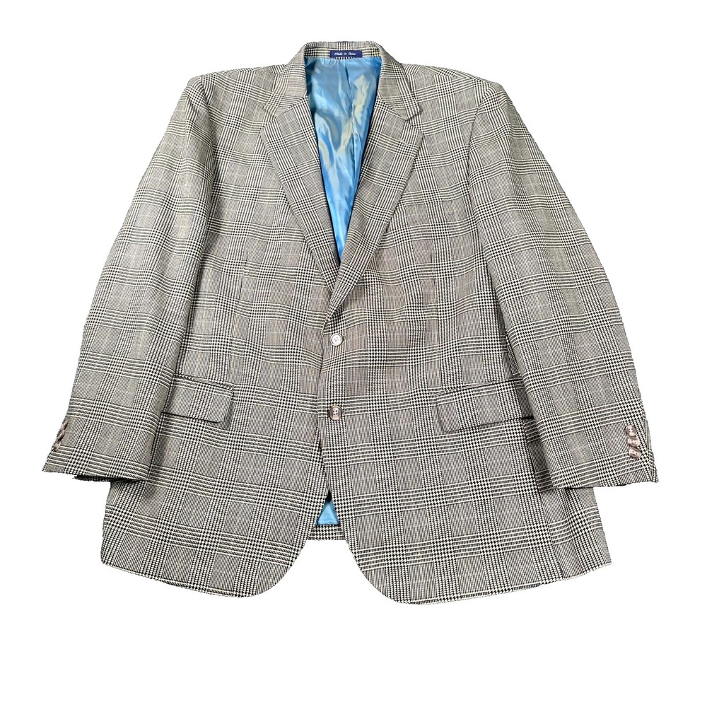 Alan Flusser Blazer Jacket Mens 42‎ Gray Houndstooth Wool Single Breasted Formal